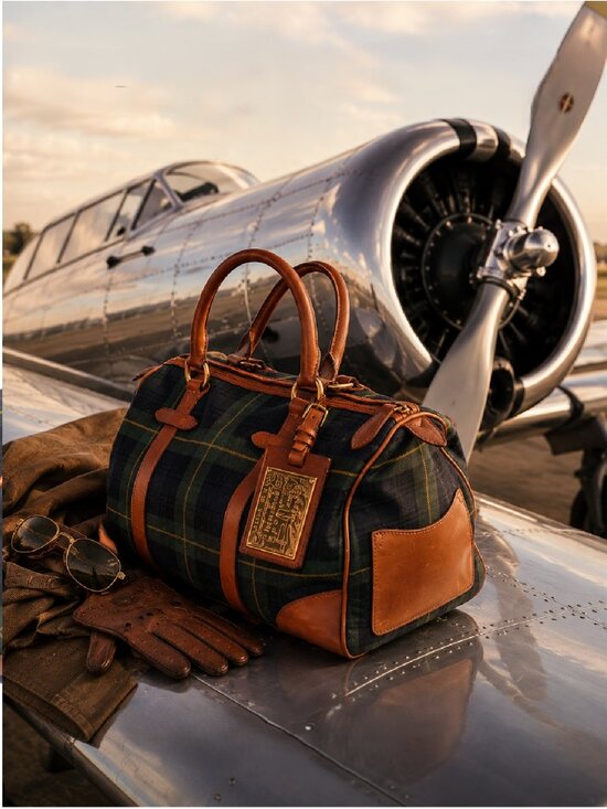 Ralph Lauren Handbags - Vintage RALPH LAUREN Black Watch Tartan Tan Leather Trims Duffel Heritage Bag